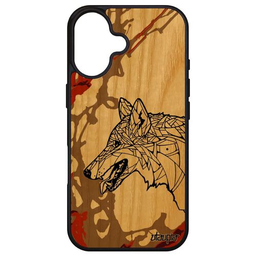 Coque Pour Iphone 16 Bois Silicone Loup Azteque Foret Homme Ethnique Cadeau Fete Des Peres Housse Mechant Animal Marron Dessin De Apple