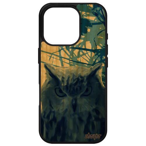 Coque Silicone Pour Iphone 16 Pro Bois Hibou Oiseau Etui Nature Animal Chouette Bleu De Protection Feuilles Personnalisé Gel Motif Apple