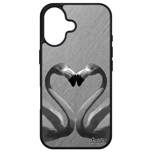 Coque Silicone Flamant Rose De Protection Pour Apple Iphone 16 Design Telephone Texture Effet Animal Oiseau Noir Dessin Romantique Love
