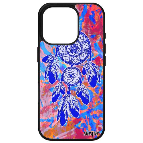 Coque Pour Iphone 16 Pro Silicone Attrape Reve Plume Capteur De Tendance Perles Hippie Fantaisie Peinture Personnalisé Femme Coloré Apple