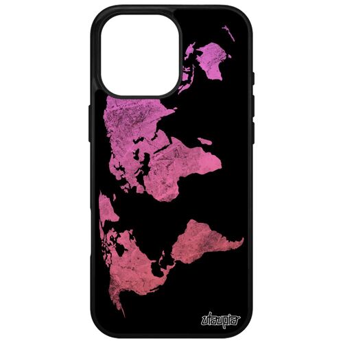 Coque Carte Monde Pour Iphone 16 Pro Max Silicone Personnalisé Effet Pays Portable Jolie 512 Go Motif Antichoc Rose Planete Terre Apple