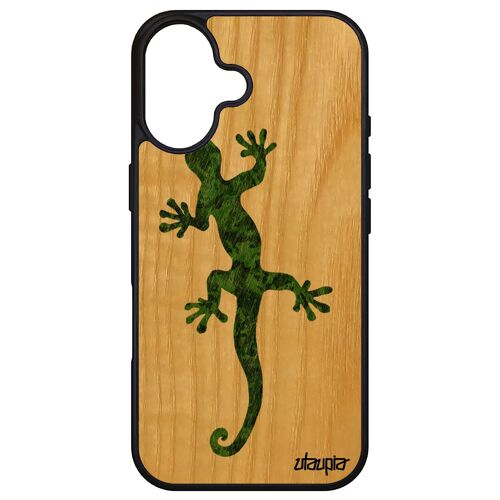 Coque Pour Apple Iphone 16 Bois Silicone Salamandre Telephone Femme Reptile Animal Fantaisie Smartphone Vert Esprit Du Feu Dessin De