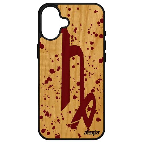 Coque Bois Veritable Pour Iphone 16+ Plus Silicone Signe Du Zodiaque Capricorne Calligraphie Dessin Mobile Univers Tache D'encre De Apple