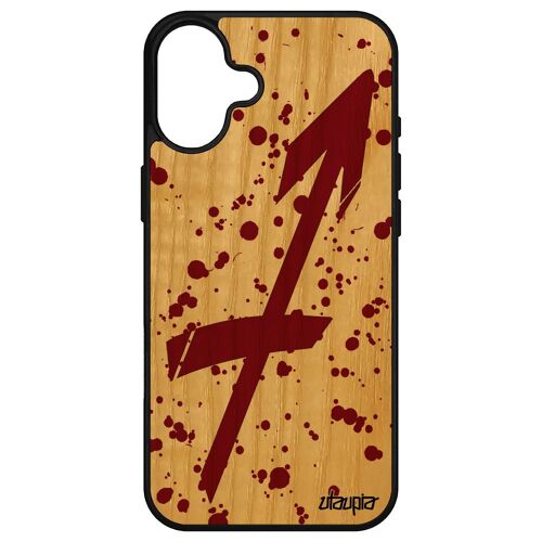 Coque Signe Du Zodiaque Sagittaire Pour Apple Iphone 16+ Plus Bois Veritable Silicone Sidérale Astrologique Tache D'encre Mobile Dessin