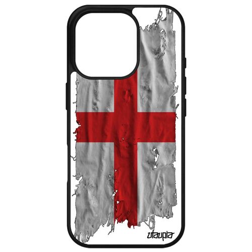 Coque Silicone Pour Iphone 16 Pro Drapeau Angleterre Anglais Case Noir United Kingdom Uk Foot Telephone Coupe Du Monde Royaume Unis Apple