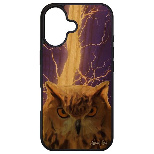 Coque Silicone Pour Iphone 16 En Bois Hibou Oiseau Etui De Protection Peinture Personnalisé Animaux Orage Design Violet Animal Tpu Apple