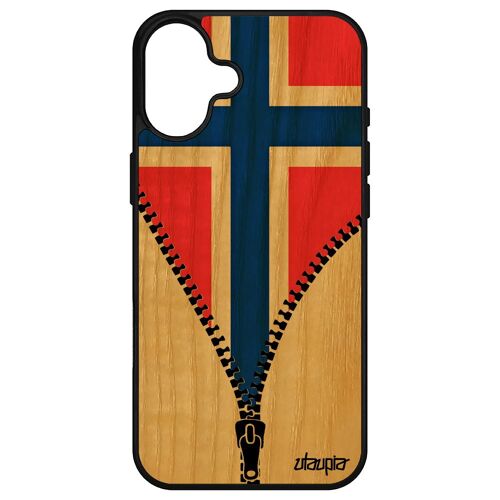 Coque Drapeau Norvege Norvegien De Protection Pour Apple Iphone 16+ Plus En Bois Silicone Etui Coupe Du Monde Football Mobile Telephone