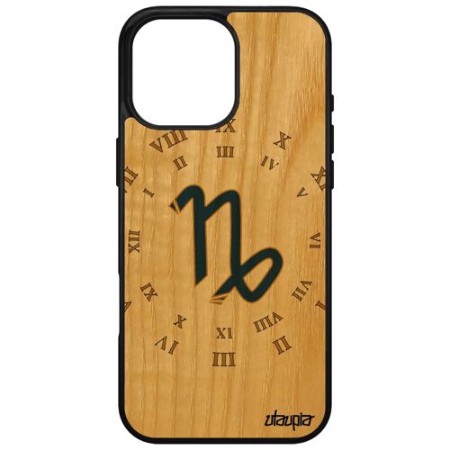 Coque Bois Pour Iphone 16 Pro Max Silicone Signe Capricorne Galaxie 4g Bleu Case Horoscope Astrologique Planete Du Zodiaque Univers Apple