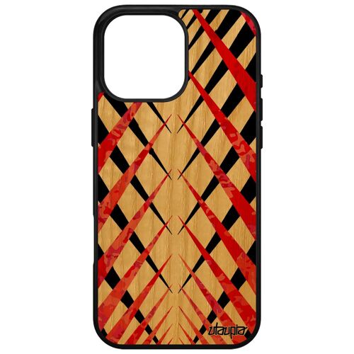 Coque Pour Apple Iphone 16 Pro Max En Bois Et Silicone Design Carreau Coloré Geometrie 4g De Protection Motif Texture Souple Frêne Tartan