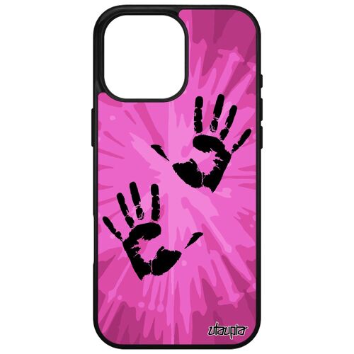 Coque En Silicone Pour Iphone 16 Pro Max Empreinte Main Souple Trace De Portable Rose Dessin Case Peinture Soleil Deux Femme Apple