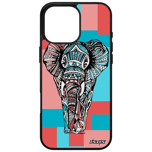 Coque Pour Apple Iphone 16 Pro Max Silicone Elephant Fantaisie Azteque Zen Aluminium D'asie Rose Geometrique Rigide Carré Made In France