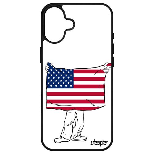 Coque Pour Apple Iphone 16+ Plus Silicone Drapeau Etats Unis Usa Americain Coupe Du Monde Foot Solide Sport Basket Etui Jo Nfl