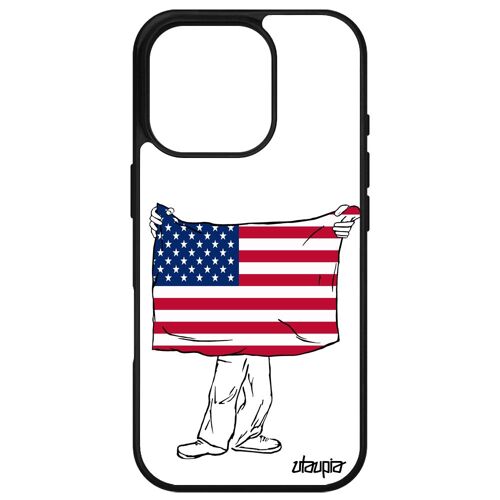 Coque Silicone Pour Iphone 16 Pro Drapeau Etats Unis Usa Americain Foot Rigide Basket Football Bumper Sport Jo Noir Case Apple