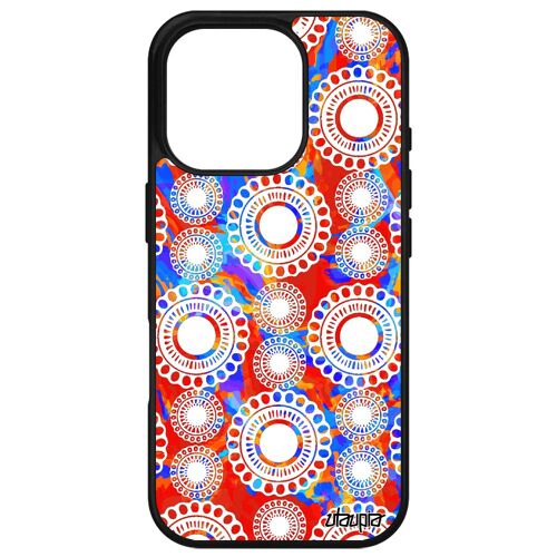 Coque Pour Apple Iphone 16 Pro Silicone Motif Floral Peinture Fleur Ethnique Dessin Coloré Impression Telephone Indienne Multicolore Bleu
