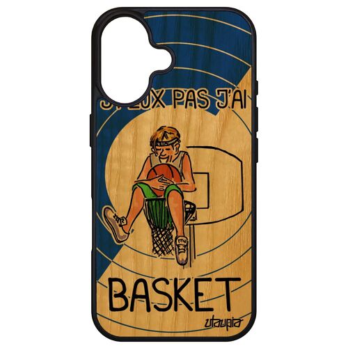 Coque Bois Pour Iphone 16 Silicone J'peux Pas J'ai Basket Comique Mobile Etui Humour Bande Dessinée Balle De Bleu Sport Design Apple
