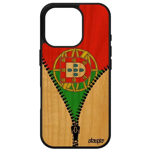 Coque Bois Pour Iphone 16 Pro Silicone Drapeau Portugal Portugais Etui Sport Basket Housse Original Coupe Du Monde Mobile Apple