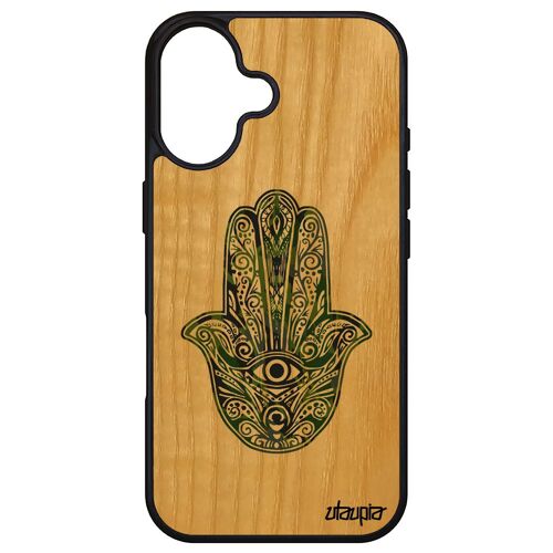 Coque Silicone Main De Fatma Pour Apple Iphone 16 Bois ?il Portable Cadeau Aid Al-Kabîr Symbole Smartphone Vert Magreb Gel Made In France