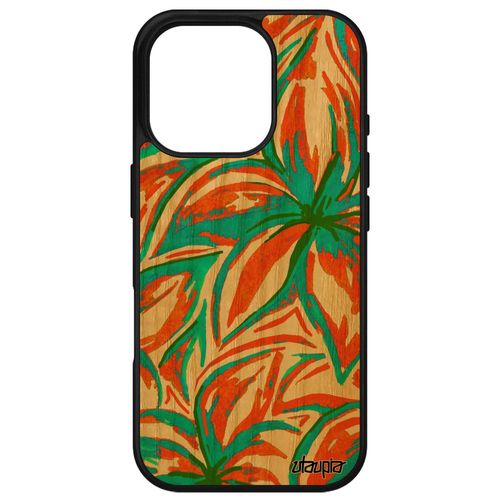 Coque Pour Apple Iphone 16 Pro Bois Silicone Fleurs Nature Coloré Artisanal De Protection Motif Texture Bouquet Floral Orange Case
