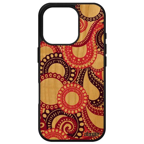 Coque Pour Apple Iphone 16 Pro En Bois Silicone Motif Cachemire Paisley Imprimé Fantaisie Solide Portable Indien Design Frêne Tpu De