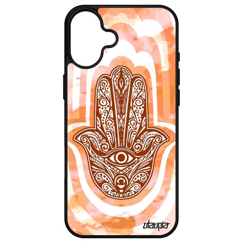 Coque Pour Apple Iphone 16+ Plus Silicone Main De Fatma Khamsa Fatima Noir Berbere L'?il Telephone Afrique Du Nord Orange Rigide Housse