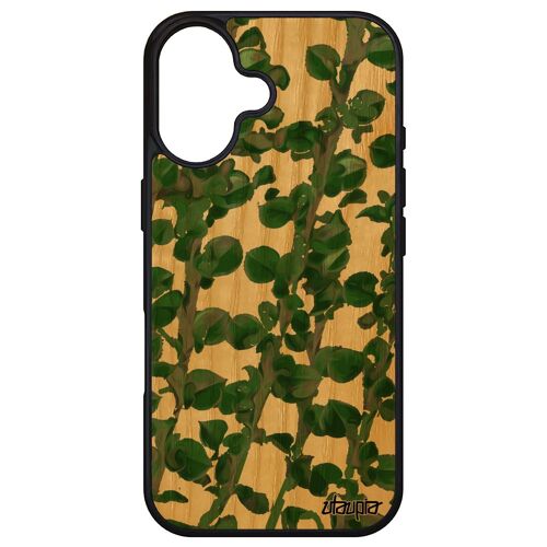 Coque Motif Feuilles Pour Apple Iphone 16 Bois Veritable Silicone Vert Artisanat De Protection 512 Go Fleurs Design Cover Frêne Texture