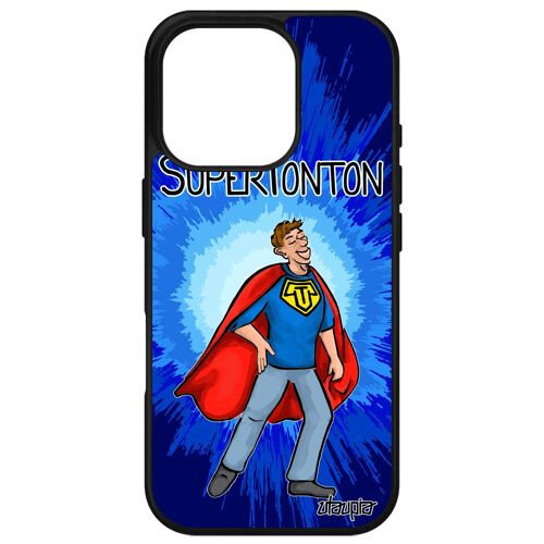 Coque Pour Iphone 16 Pro Silicone Super Tonton Unique 4g Texte Bleu Humour Metal Naissance Garcon Etui Heros Comics Bande Dessinée Apple