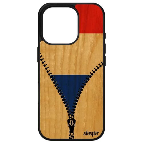 Coque Bois Pour Apple Iphone 16 Pro Silicone Drapeau France Français Frêne Cover Bleu Blanc Rouge Jo Rugby Etui Tricolore Football Noir