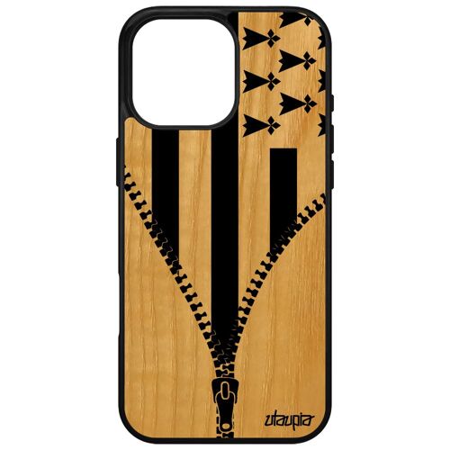 Coque Pour Iphone 16 Pro Max En Bois Silicone Drapeau Bretagne Breton Football Portable 512 Go Basket Pas Cher Foot Gwenn Ha Du De Apple