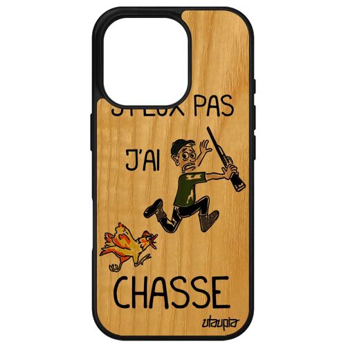 Coque En Bois Silicone Pour Iphone 16 Pro J'peux Pas J'ai Chasse Chasseur Portable Smartphone Tpu Etui Humour Drole Comique Bd Vert Apple
