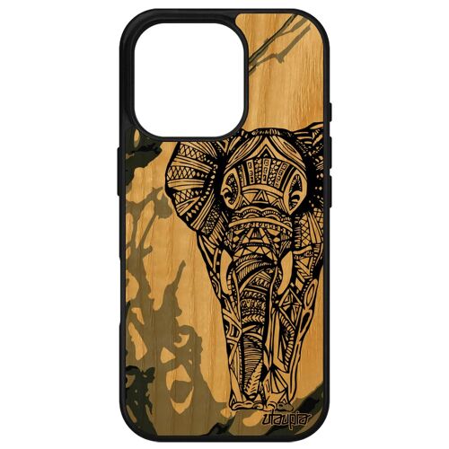 Coque Bois Pour Iphone 16 Pro Silicone Elephant Animaux 1000 Go Bumper Azteque Etui Femme 4g Telephone Tatouage Ethnique Dessin De Apple