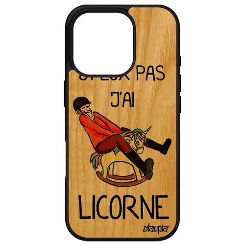 Coque Silicone J'peux Pas J'ai Licorne Pour Apple Iphone 16 Pro Bois Tpu Drole Personnalisé De Protection Comique Bumper Orange Antichoc