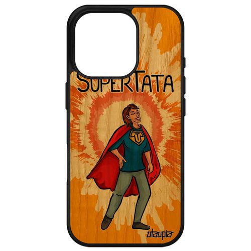 Coque Pour Iphone 16 Pro Bois Silicone Super Tata Tante Bd Heros Personnalisé Drole 128 Go Enfant Texte Design Orange Humour Comics Apple
