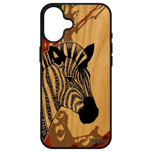 Coque Silicone Rigide Pour Apple Iphone 16+ Plus Bois Zebre Rayure Tribal Femme Case Housse Animal Artiste Azteque Cheval Art Marron De