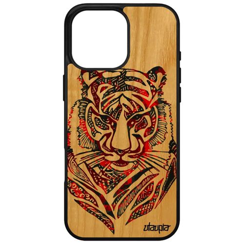 Coque Pour Iphone 16 Pro Max Bois Silicone Tigre Azteque Multicolore Dessin Telephone Coloré De Protection Rouge Bengal Tribal Apple