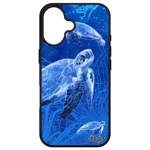 Coque Silicone Tortue Pour Iphone 16 Animaux Fonds Marins Geante Design Telephone Bleu Algue Animal Ocean Housse Antichoc 4g Marine Apple