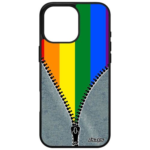 Coque Silicone Pour Iphone 16 Pro Max Drapeau Gay Pride 4g Parade Arc En Ciel Rainbow Metal Telephone Antichoc Gel Made In France Apple