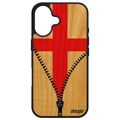 Coque Silicone Pour Apple Iphone 16 Bois Drapeau Angleterre Anglais Cover Royaume Unis Euro Uk Coupe Du Monde Portable Britannique