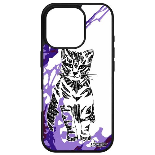 Coque Pour Apple Iphone 16 Pro Silicone Chat Minou Petit Etui Animal Ethnique Chaton Mignon Portable Dessin Smartphone Peinture Fantaisie