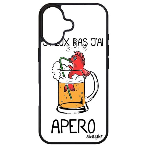 Coque Pour Iphone 16 Silicone J'peux Pas J'ai Apero Telephone Case Drole Blanc Dessin Comique Biere Bourré Poisson Rouge Metal Apple