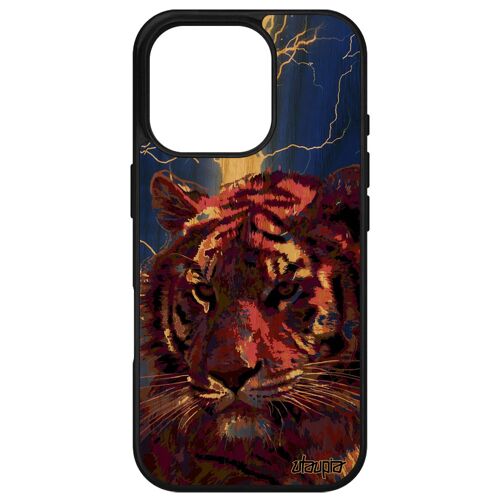 Coque Tigre Pour Iphone 16 Pro Bois Silicone Noir Animal Orage Tigresse Foudre Felin Animaux Smartphone Design Telephone Case Fauve Apple
