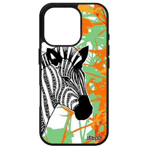 Coque En Silicone De Protection Pour Iphone 16 Pro Zebre Design Orange Portable Nature Feuilles Animaux Azteque Artiste Tribal Apple