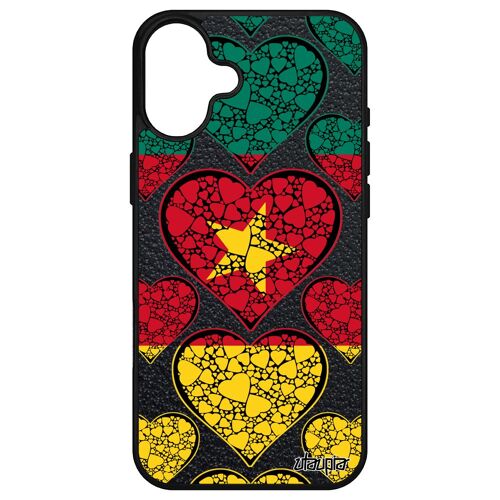 Coque Silicone Drapeau Cameroun Camerounais Pour Apple Iphone 16+ Plus Republique Du Foot Coeur Portable Sport Coupe D'afrique