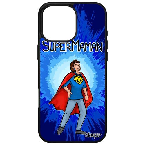 Coque Silicone Pour Apple Iphone 16 Pro Max Super Maman Telephone Bleu Housse 4g Gel Drole Case Mere Texte Pas Cher Comics Famille Heros