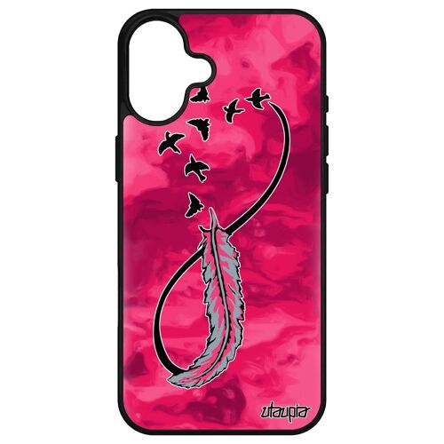 Coque Pour Iphone 16+ Plus Silicone Infini Rose Univers Cadeau Saint Valentin Personnalisé Plume Oiseau Pas Cher Nuage Pastel Femme Apple