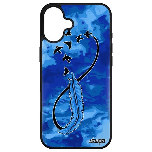 Coque Infini Pour Iphone 16+ Plus Silicone Pastel Bleu Plume Ciel Tatouage Case Telephone Eternel Oiseau Univers Antichoc De Apple