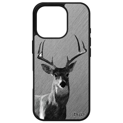 Coque Pour Iphone 16 Pro Silicone Cerf Effet Animal Biche Faon Etui Animaux Pas Cher Cervide Housse Design Foret Mobile Gris Apple