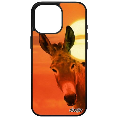 Coque Ane Pour Apple Iphone 16 Pro Max Silicone Souple Bumper Anesse Ciel Bourrique Animal Animaux Noir Design Mule Couché De Soleil Tetu