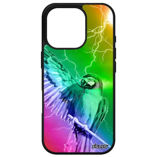 Coque Pour Apple Iphone 16 Pro Silicone Perroquet Noir Multicolore Eclair Tropical Tpu Rigide Perruche Bumper Animal Design Jaune Oiseau