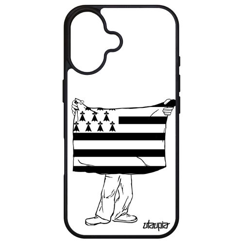 Coque Pour Iphone 16 Silicone Drapeau Bretagne Breton Basket Region Etui Football Foot Housse Pas Cher Solide Gwenn Ha Du Telephone Apple
