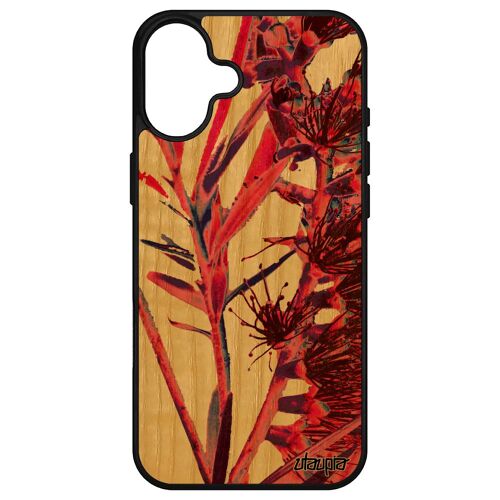 Coque Pour Iphone 16+ Plus En Bois Silicone Fleurs Jolie Nature Telephone Design Original 4g Florale Rose Effet Plante Exotique Tpu Apple